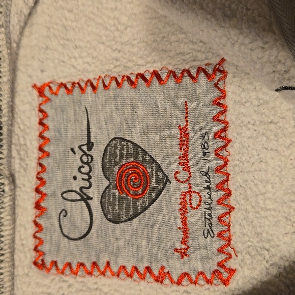 Chico's Gray and Red Embroidered Anniversary Collection Hoodie Size 2 - Picture 2 of 10